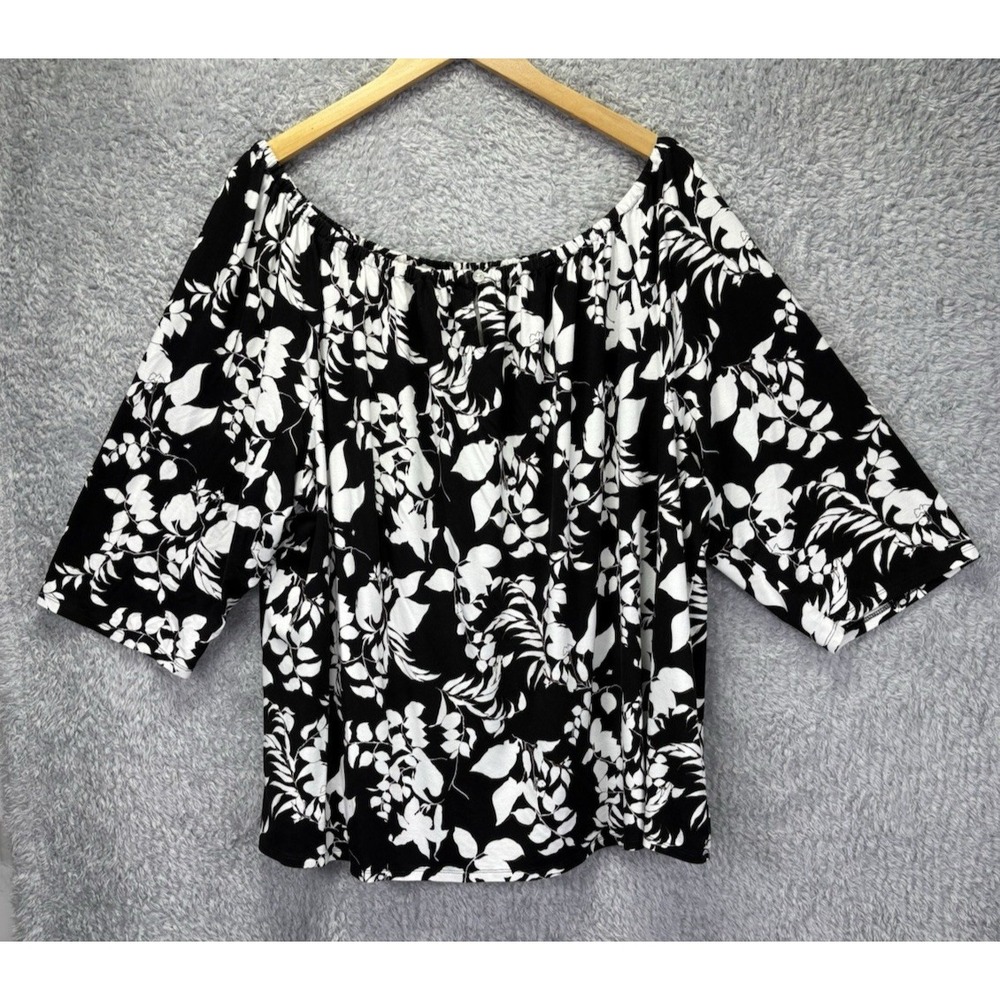 J Jill Wearever Collection Womens 3X Black Floral Off Shoulder Top Stretch Boho